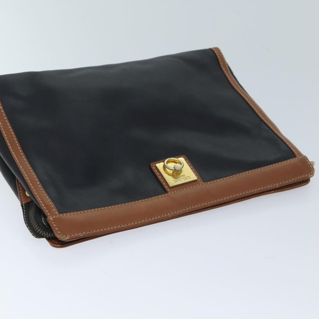 Celine Clutch Bag Leather Black Auth yk11513