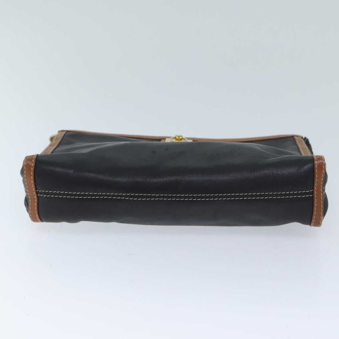 Celine Clutch Bag Leather Black Auth yk11513
