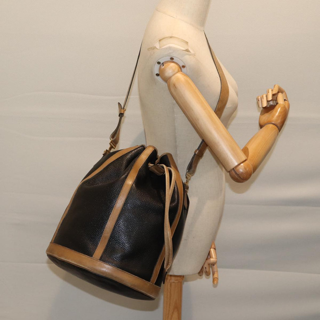 CHRISTIAN Top quality Dior Shoulder Bag Leather Black Auth yk11682