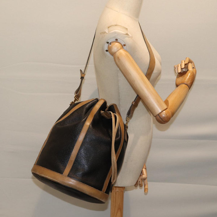 CHRISTIAN Top quality Dior Shoulder Bag Leather Black Auth yk11682