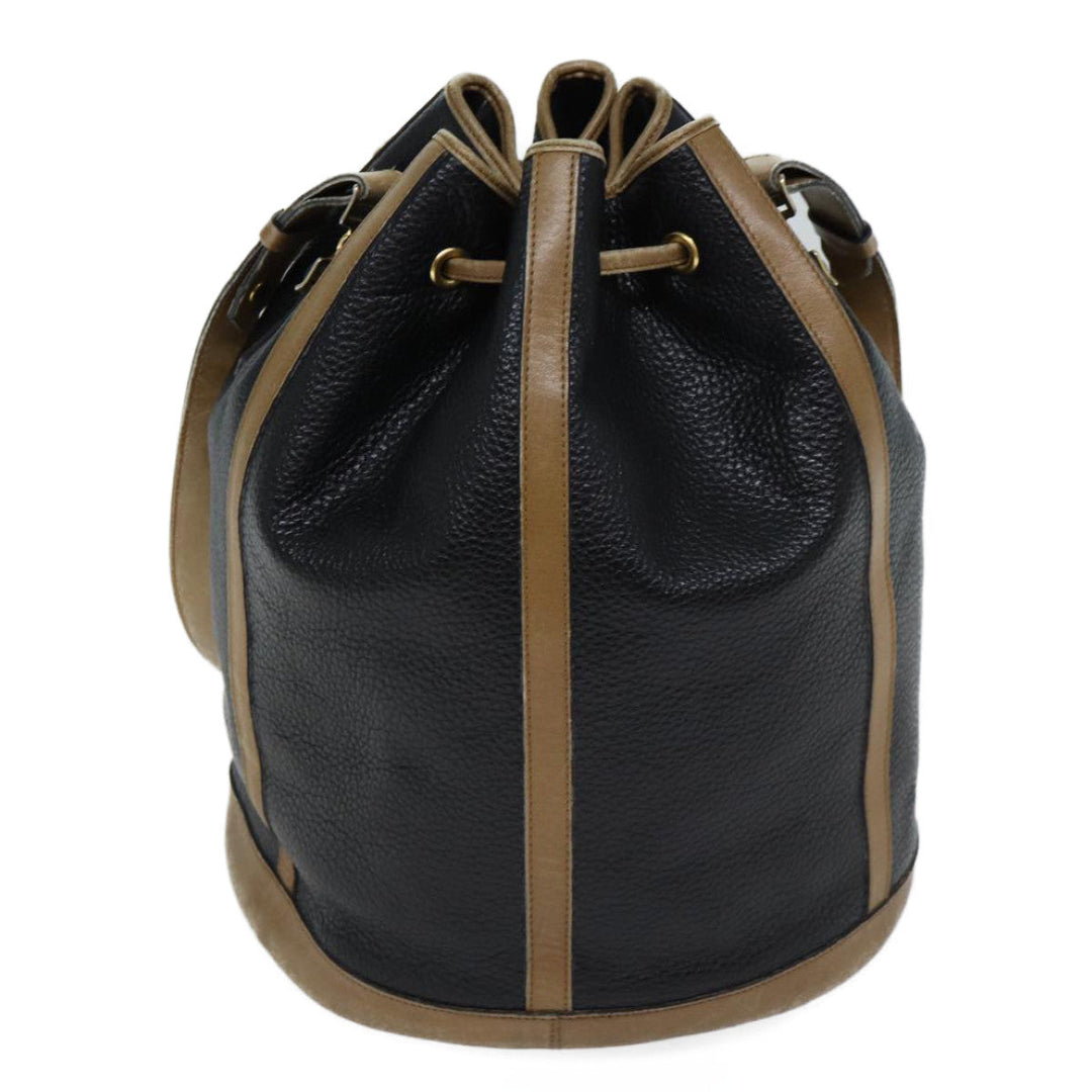 CHRISTIAN Top quality Dior Shoulder Bag Leather Black Auth yk11682