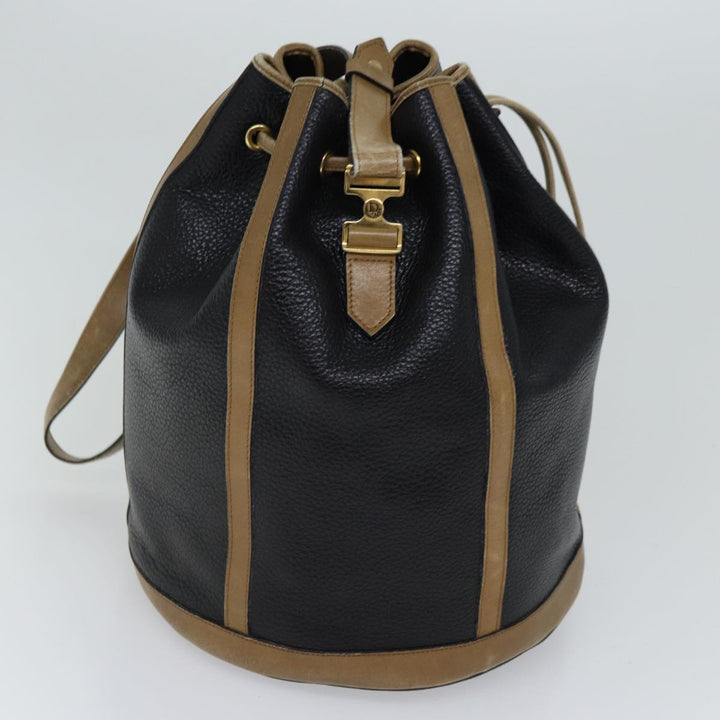 CHRISTIAN Top quality Dior Shoulder Bag Leather Black Auth yk11682