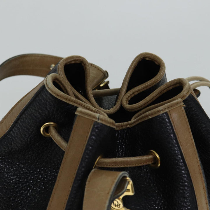 CHRISTIAN Top quality Dior Shoulder Bag Leather Black Auth yk11682
