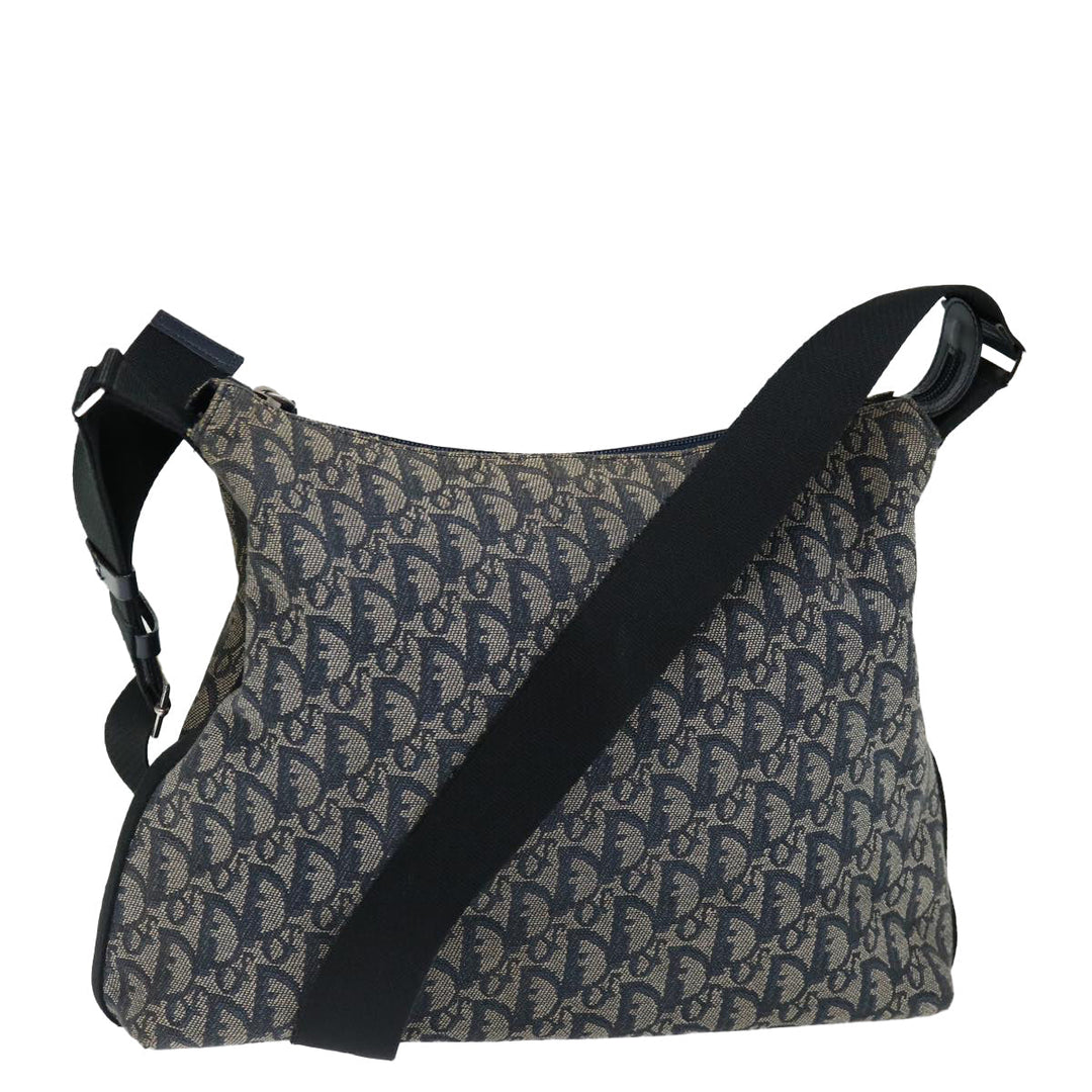 CHRISTIAN Top quality Dior Trotter Canvas Shoulder Bag Navy Auth yk11719