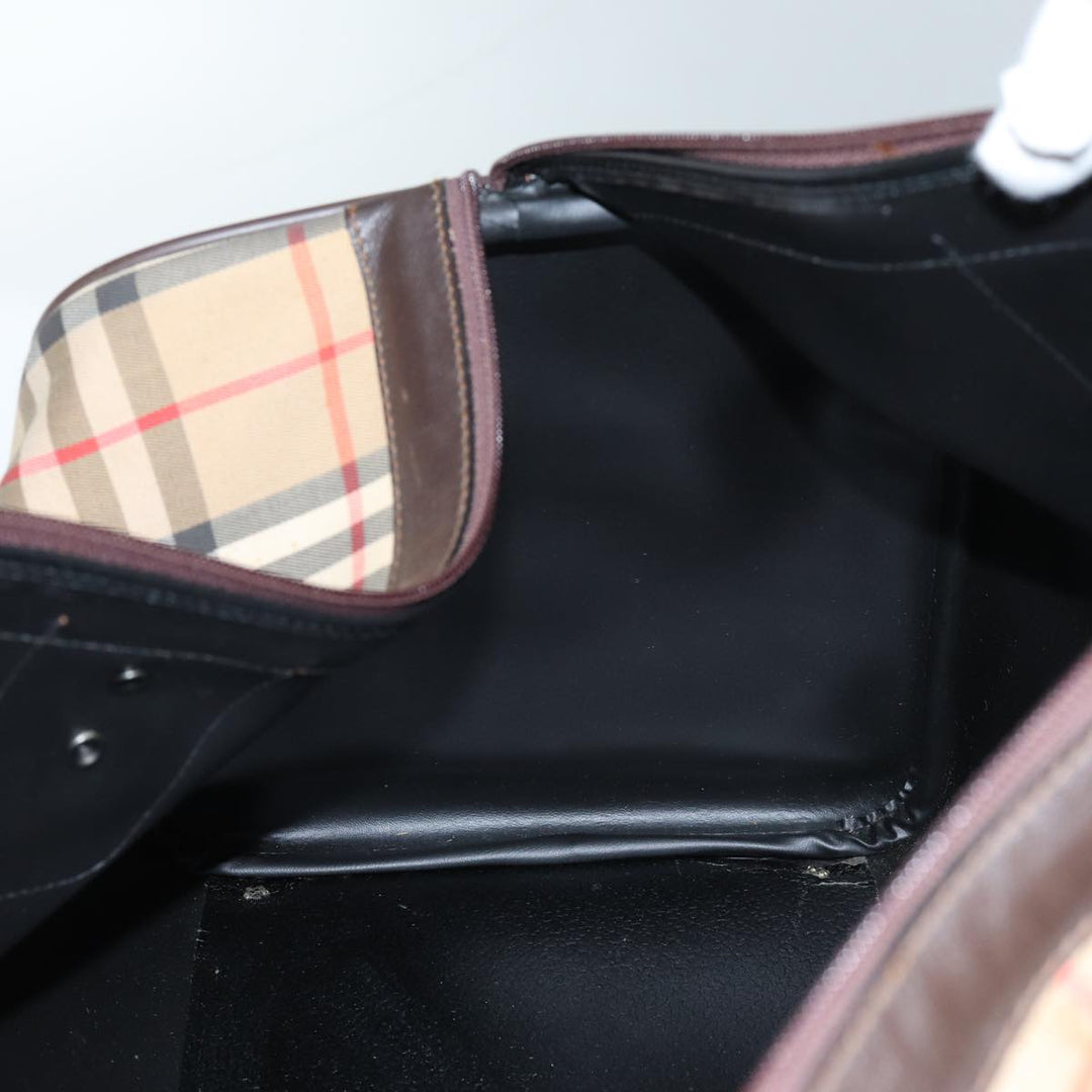 BurberrySs Nova Check Boston Bag Canvas Beige Auth yk11757