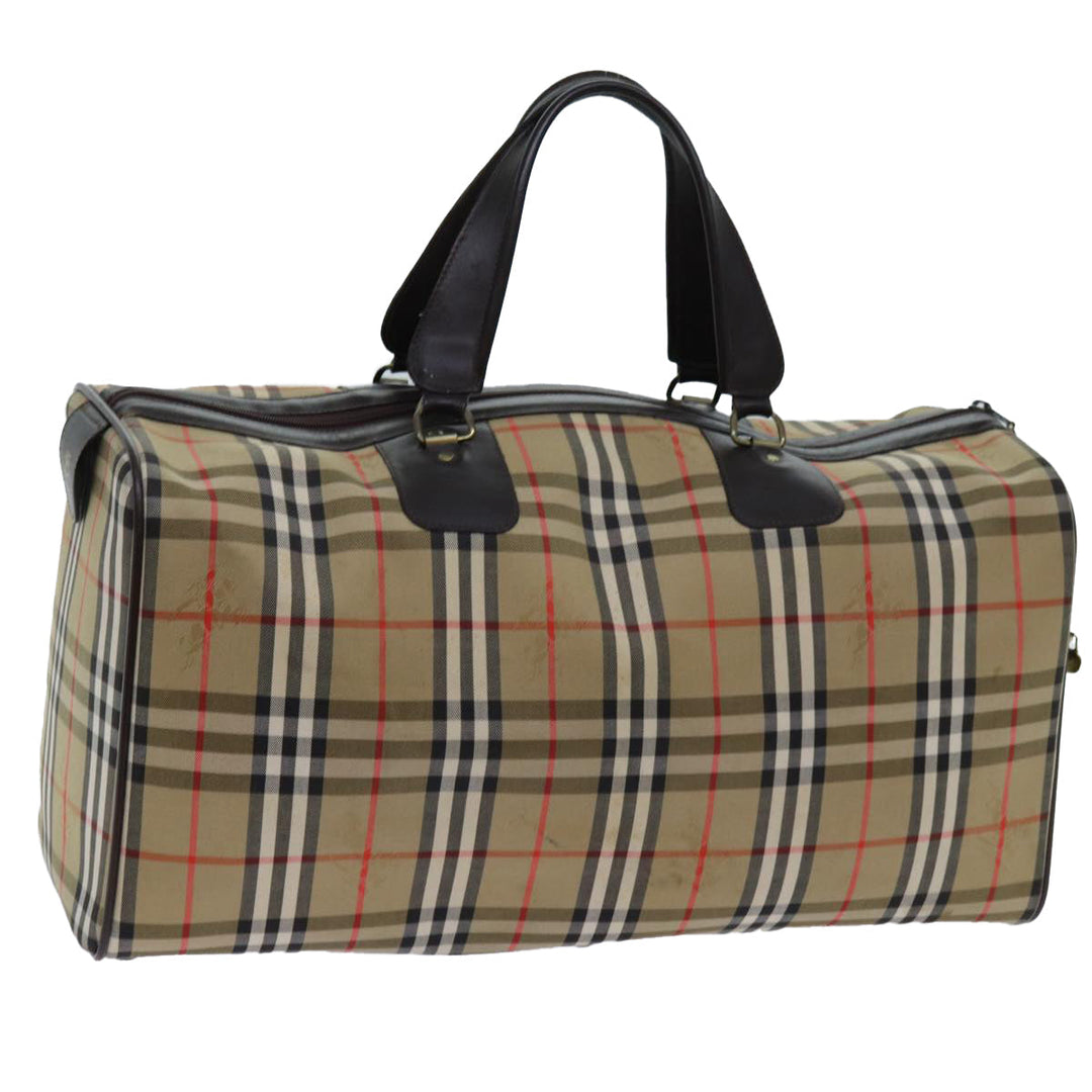 BurberrySs Nova Check Boston Bag Canvas Beige Auth yk11757