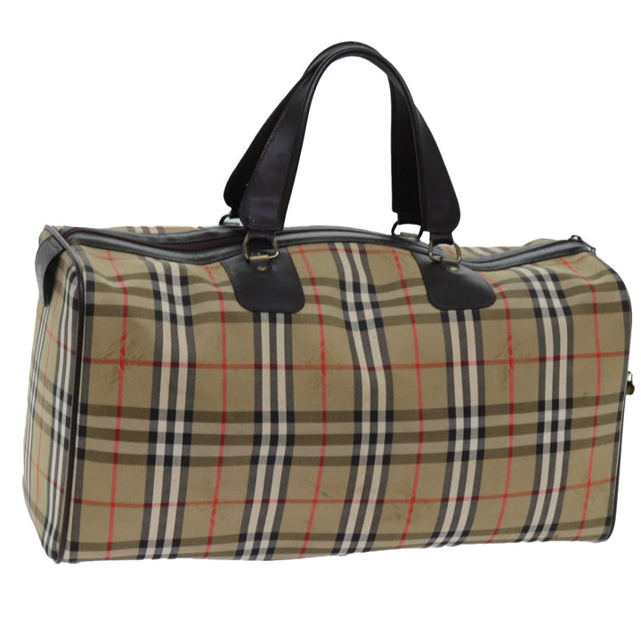 BurberrySs Nova Check Boston Bag Canvas Beige Auth yk11757