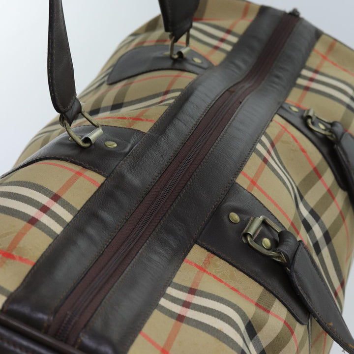 BurberrySs Nova Check Boston Bag Canvas Beige Auth yk11757