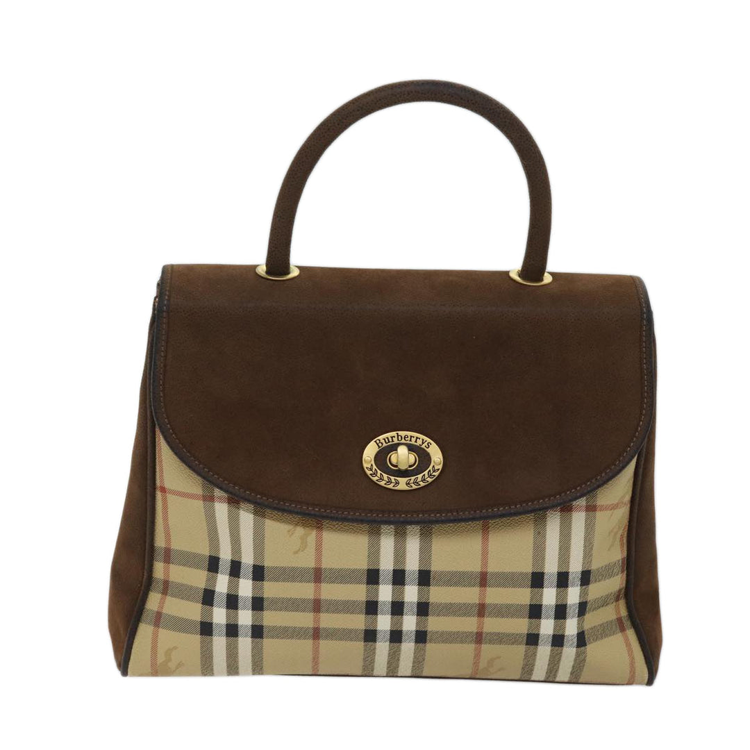 BurberrySs Nova Check Hand Bag PVC 2way Brown Auth yk11758