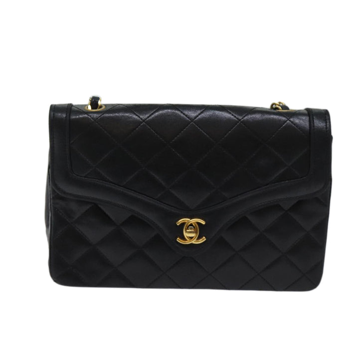 Chanel Matelasse Turn Lock Chain Shoulder Bag Lamb Skin Black CC Auth yk11890A