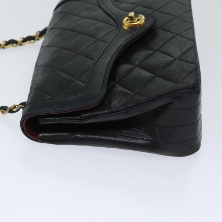 Chanel Matelasse Turn Lock Chain Shoulder Bag Lamb Skin Black CC Auth yk11890A