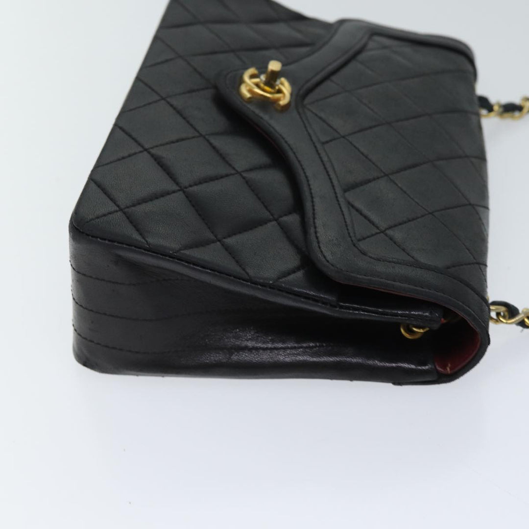 Chanel Matelasse Turn Lock Chain Shoulder Bag Lamb Skin Black CC Auth yk11890A