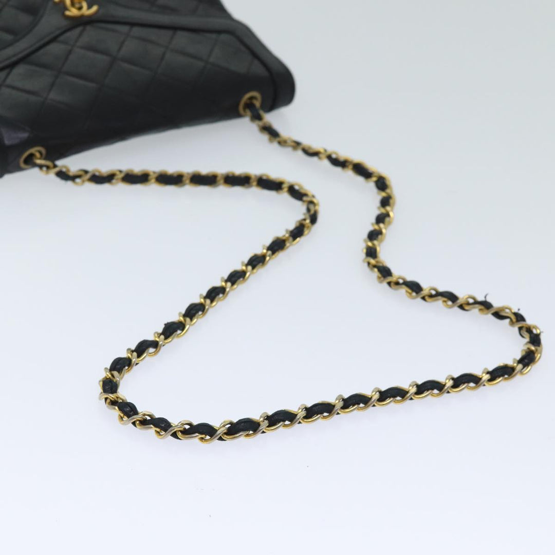 Chanel Matelasse Turn Lock Chain Shoulder Bag Lamb Skin Black CC Auth yk11890A
