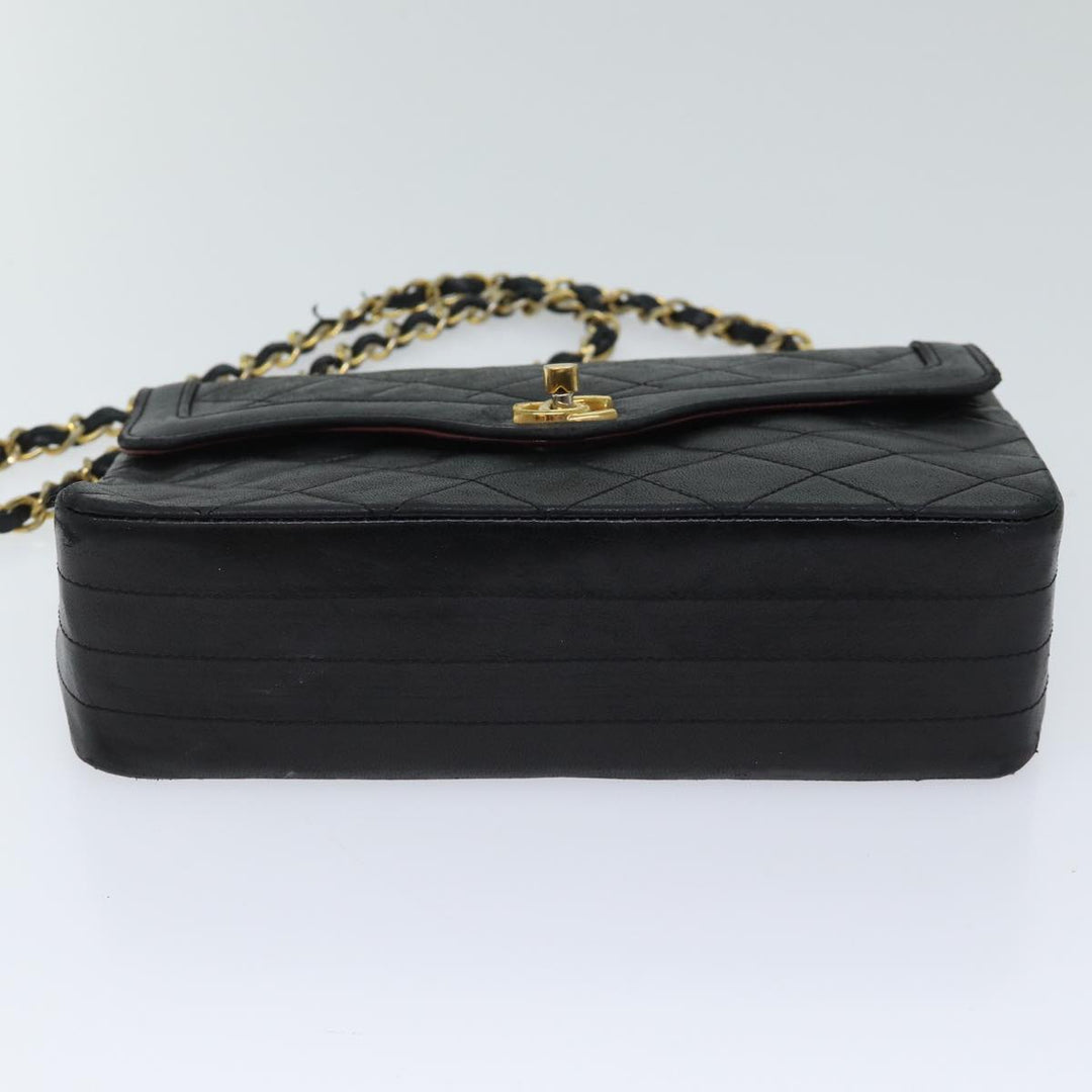 Chanel Matelasse Turn Lock Chain Shoulder Bag Lamb Skin Black CC Auth yk11890A