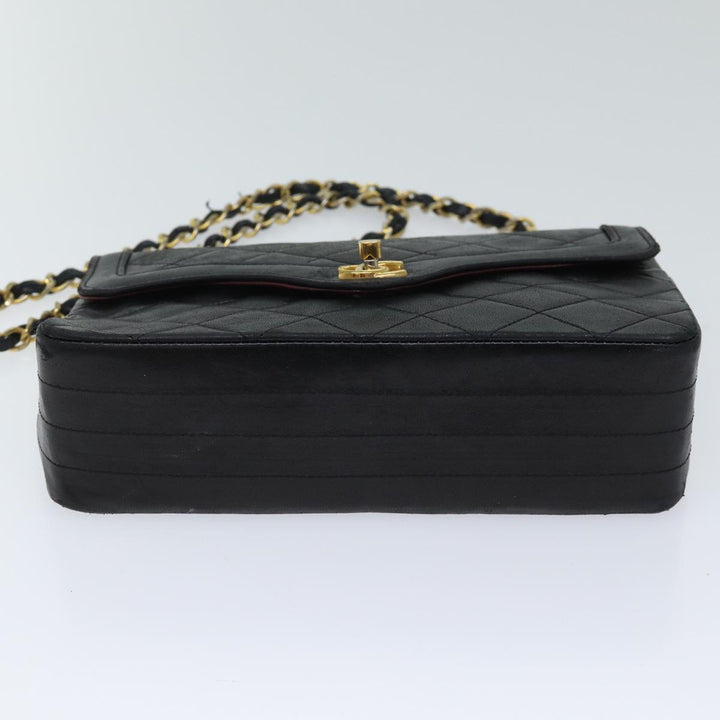 Chanel Matelasse Turn Lock Chain Shoulder Bag Lamb Skin Black CC Auth yk11890A