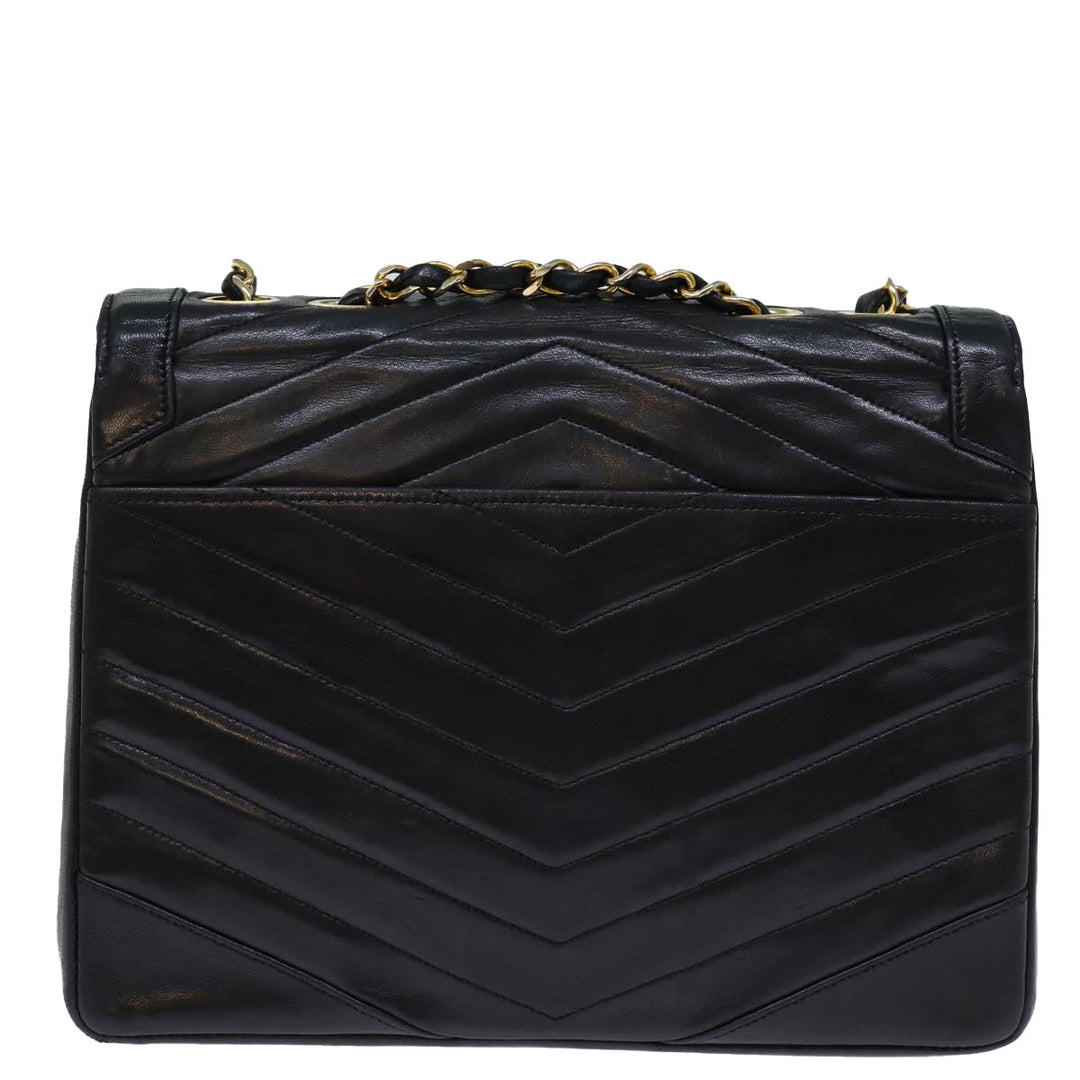 Chanel Turn Lock Chain V Stitch Hand Bag Lamb Skin Black CC Auth yk11929A