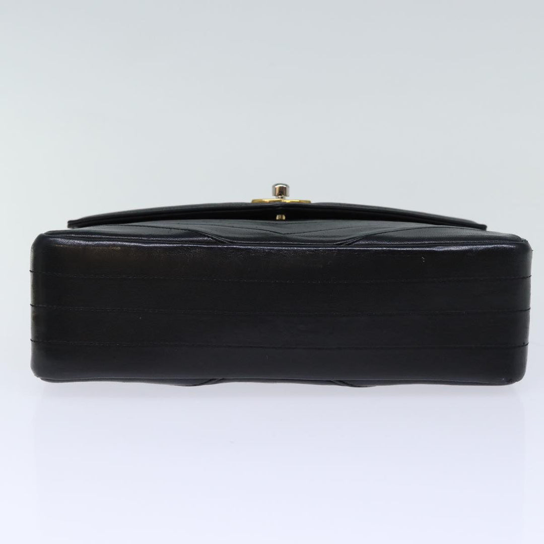 Chanel Turn Lock Chain V Stitch Hand Bag Lamb Skin Black CC Auth yk11929A