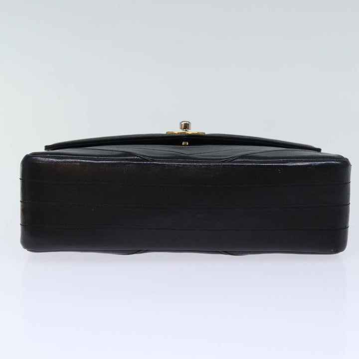 Chanel Turn Lock Chain V Stitch Hand Bag Lamb Skin Black CC Auth yk11929A