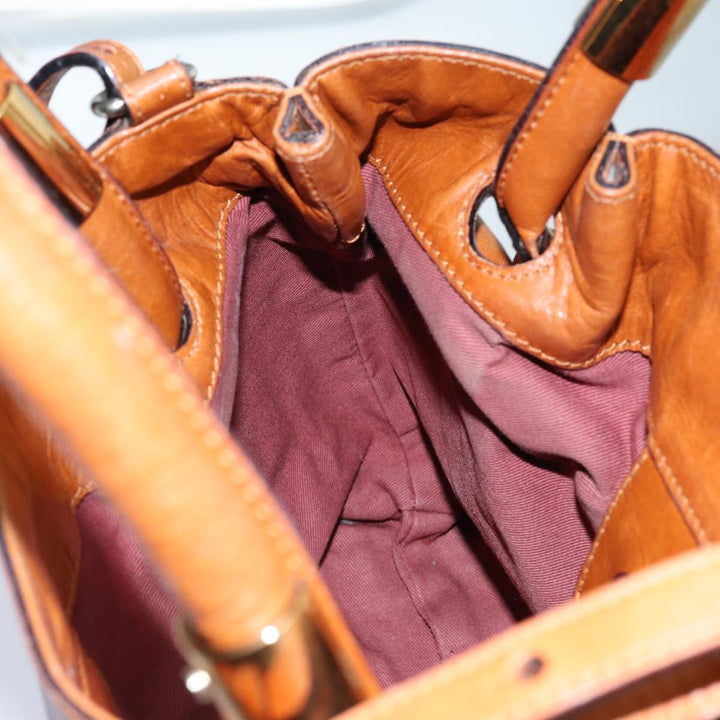 Chloe Victoria Hand Bag Leather 2way Brown yk11966