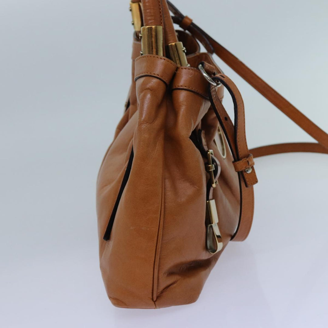 Chloe Victoria Hand Bag Leather 2way Brown yk11966