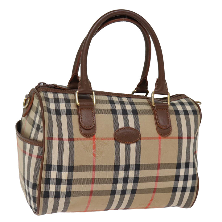 BurberrySs Nova Check Boston Bag Canvas Beige Auth yk12086