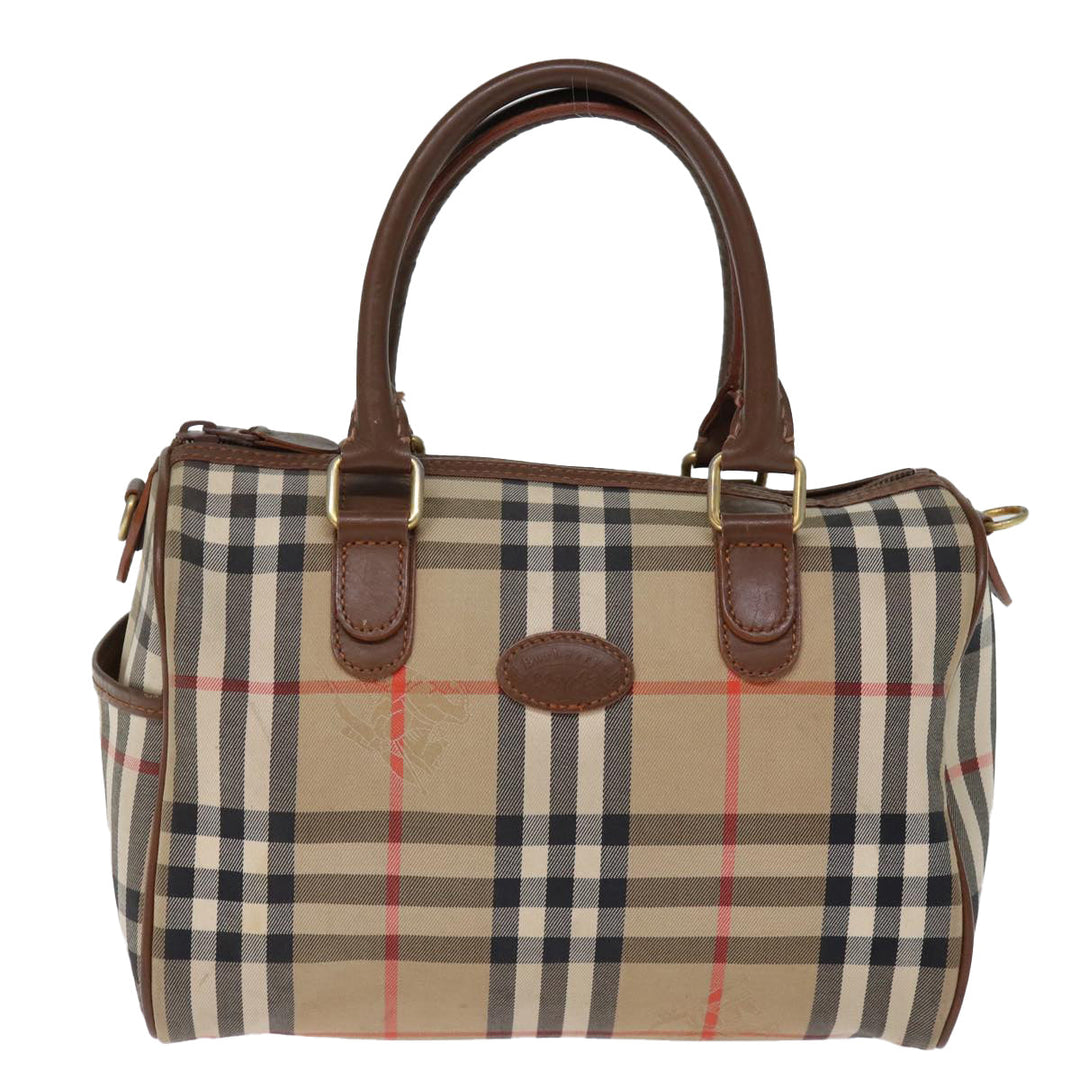 BurberrySs Nova Check Boston Bag Canvas Beige Auth yk12086