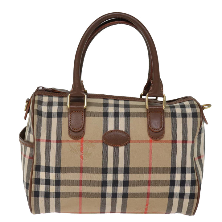 BurberrySs Nova Check Boston Bag Canvas Beige Auth yk12086