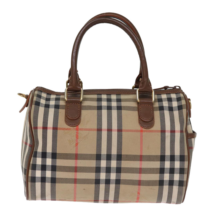 BurberrySs Nova Check Boston Bag Canvas Beige Auth yk12086