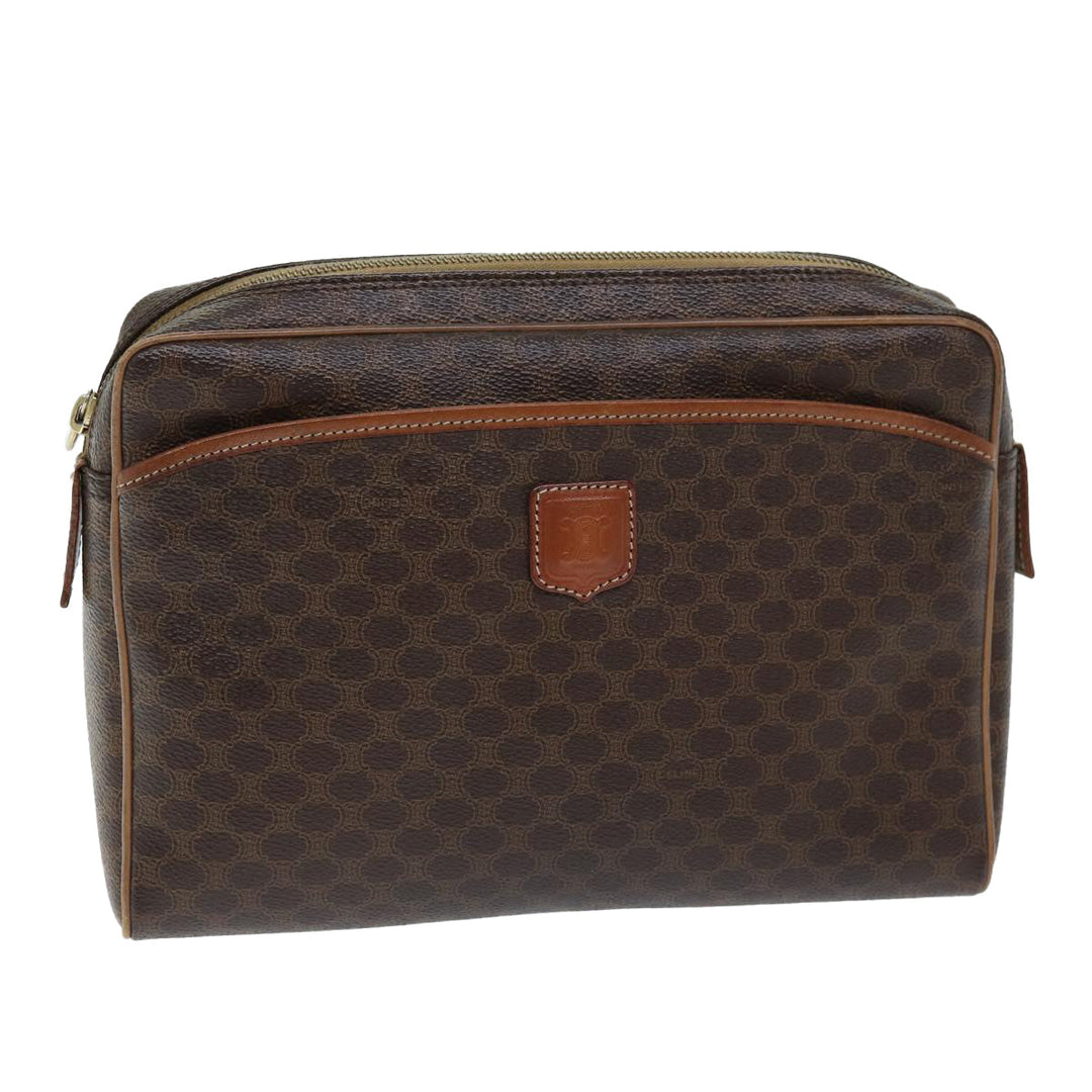 Celine Macadam Canvas Clutch Bag PVC Brown 12150