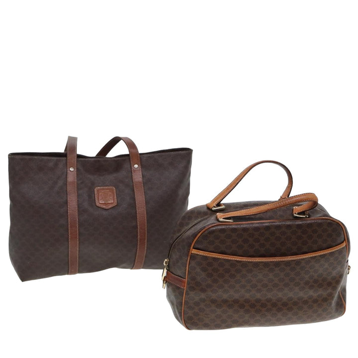 Celine Macadam Canvas Shoulder Bag PVC Leather 2Set Brown 12251