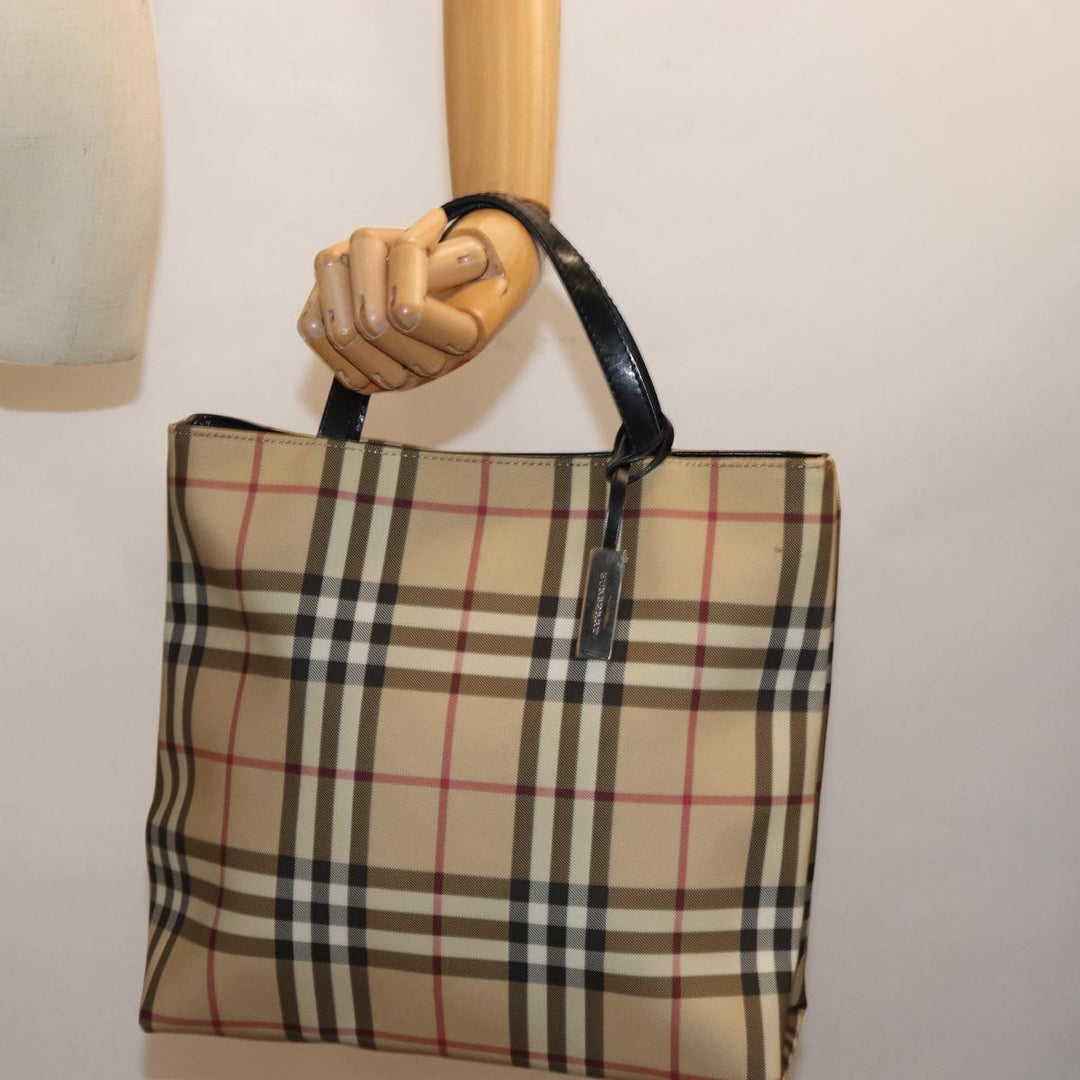 Burberry Nova Check Hand Bag Coated Canvas Beige Auth yk12299