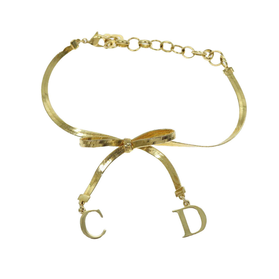 CHRISTIAN Dior Ribbon Bracelet metal Gold Auth yk12318