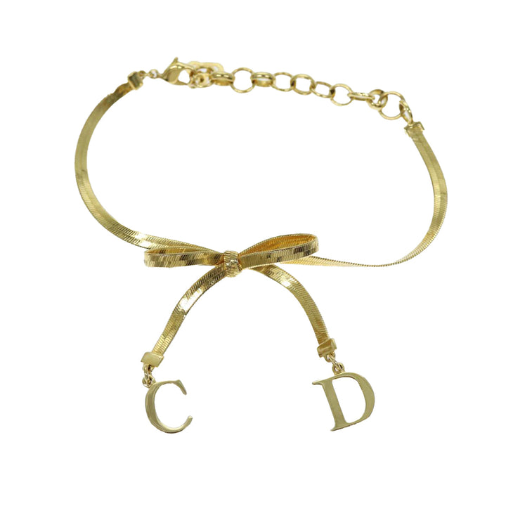 CHRISTIAN Dior Ribbon Bracelet metal Gold Auth yk12318