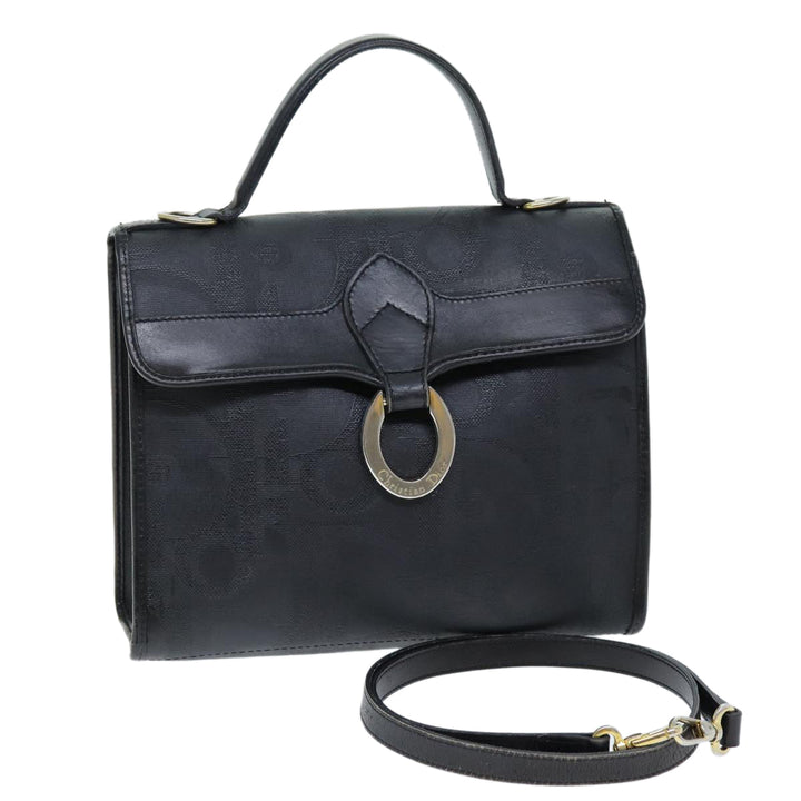 CHRISTIAN Top quality Dior Trotter Canvas Hand Bag 2way Black Auth yk12322