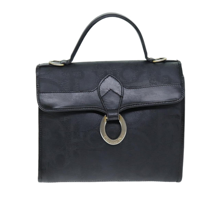 CHRISTIAN Top quality Dior Trotter Canvas Hand Bag 2way Black Auth yk12322