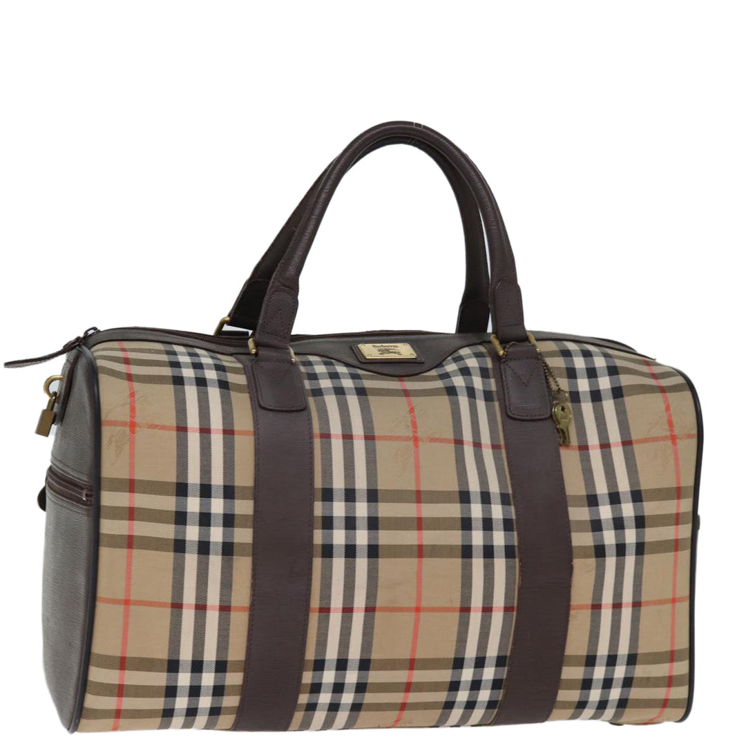 BURBERRYSs Nova Check Boston Bag Canvas Beige Auth yk12405