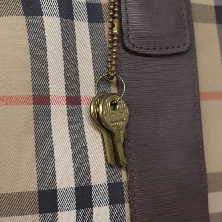 BURBERRYSs Nova Check Boston Bag Canvas Beige Auth yk12405