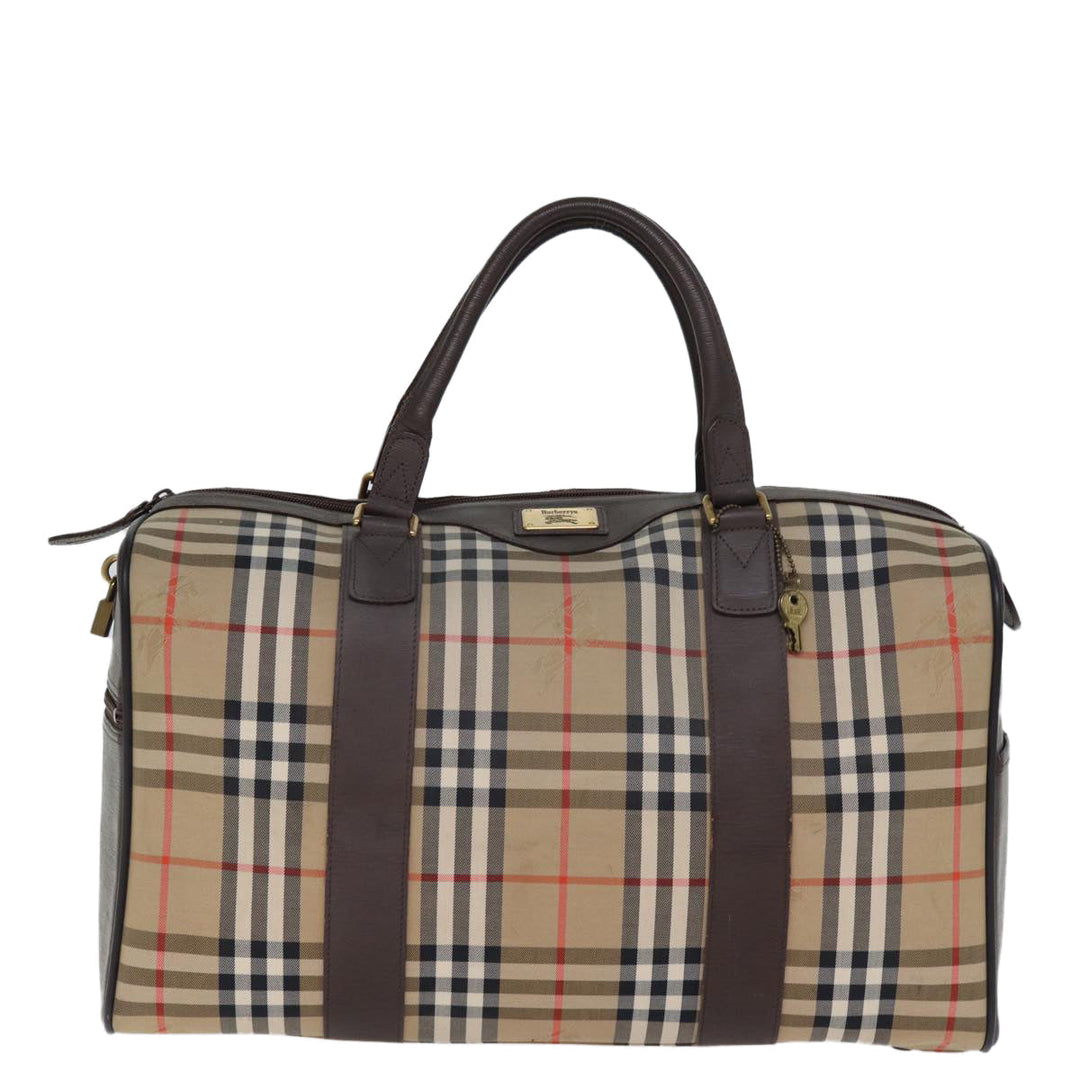 BURBERRYSs Nova Check Boston Bag Canvas Beige Auth yk12405