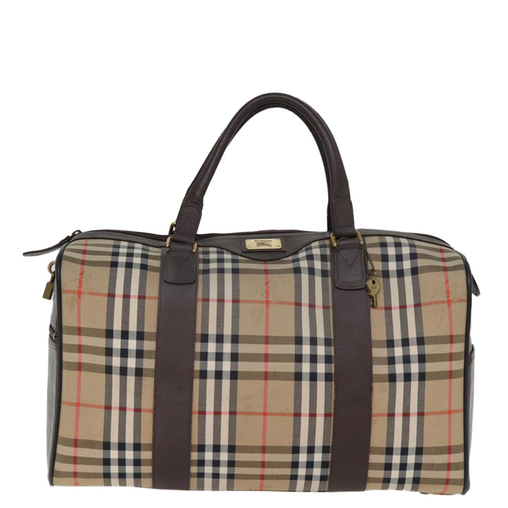 BURBERRYSs Nova Check Boston Bag Canvas Beige Auth yk12405