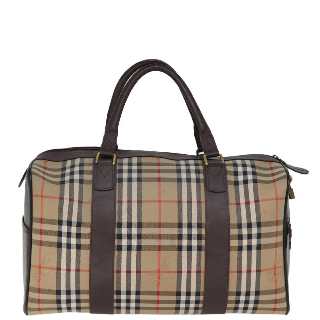 BURBERRYSs Nova Check Boston Bag Canvas Beige Auth yk12405