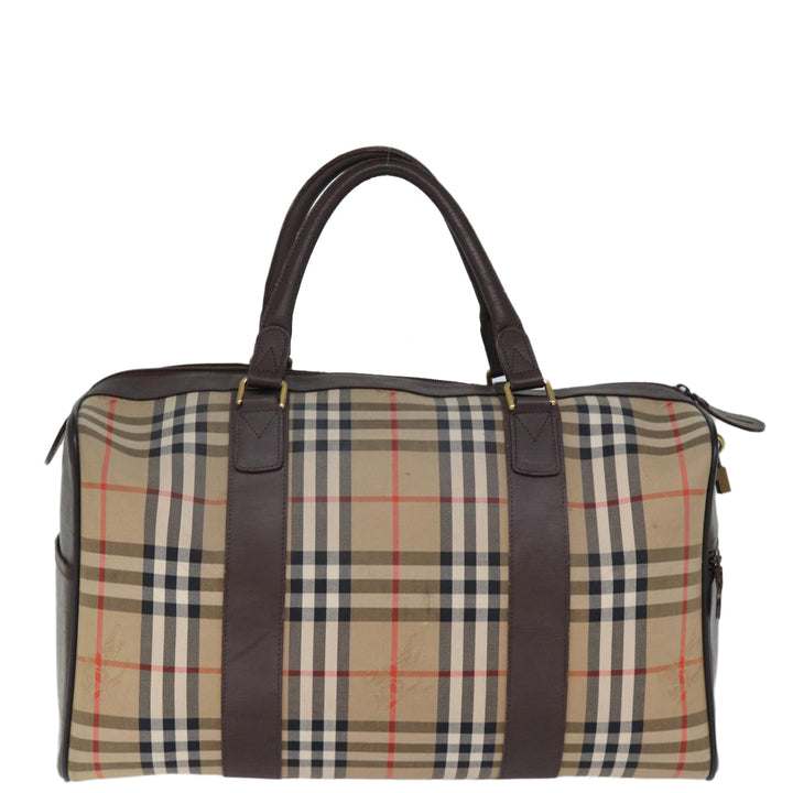 BURBERRYSs Nova Check Boston Bag Canvas Beige Auth yk12405