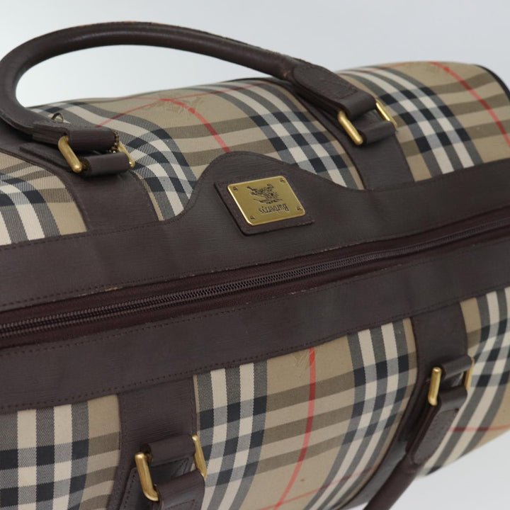 BURBERRYSs Nova Check Boston Bag Canvas Beige Auth yk12405