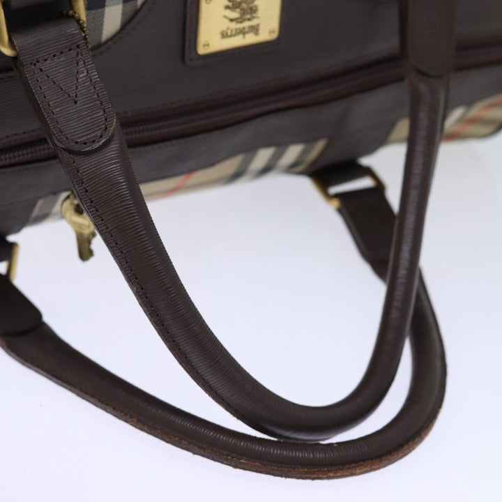 BURBERRYSs Nova Check Boston Bag Canvas Beige Auth yk12405