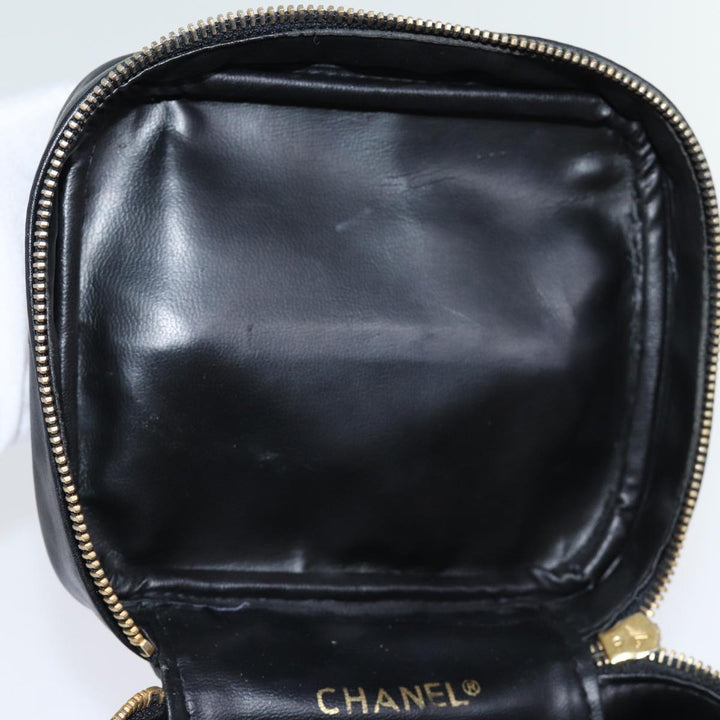 Chanel Bicolole Vanity Cosmetic Pouch Leather Black CC Auth yk12444