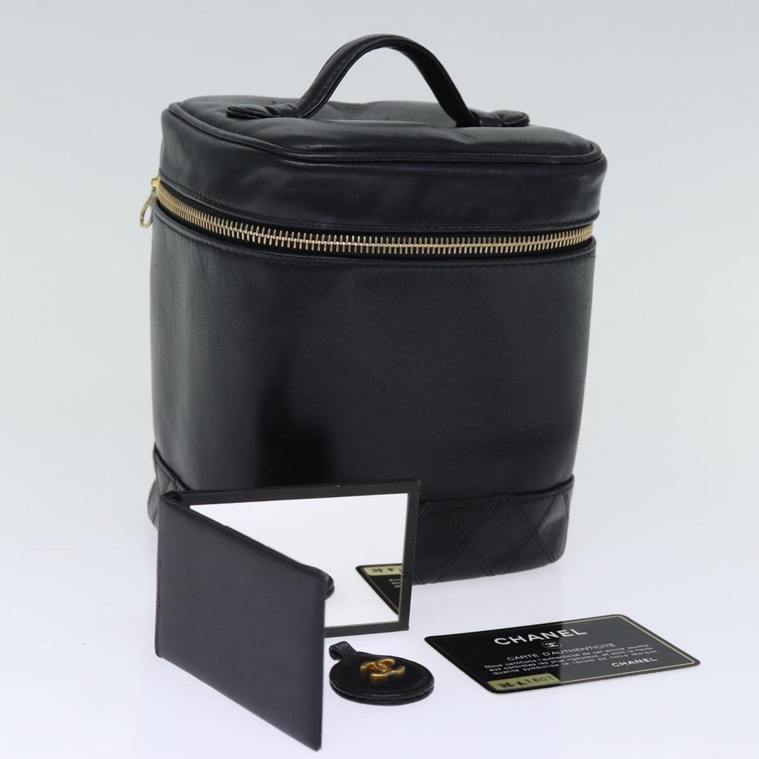 Chanel Bicolole Vanity Cosmetic Pouch Leather Black CC Auth yk12444