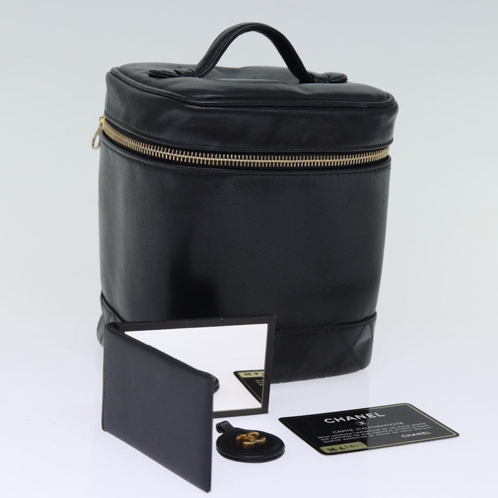 Chanel Bicolole Vanity Cosmetic Pouch Leather Black CC Auth yk12444