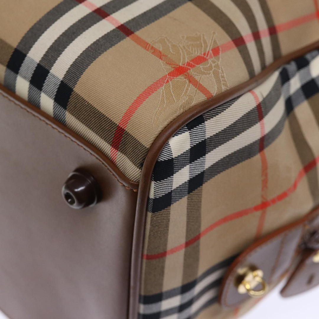 BurberrySs Nova Check Boston Bag Canvas Beige Auth yk12463