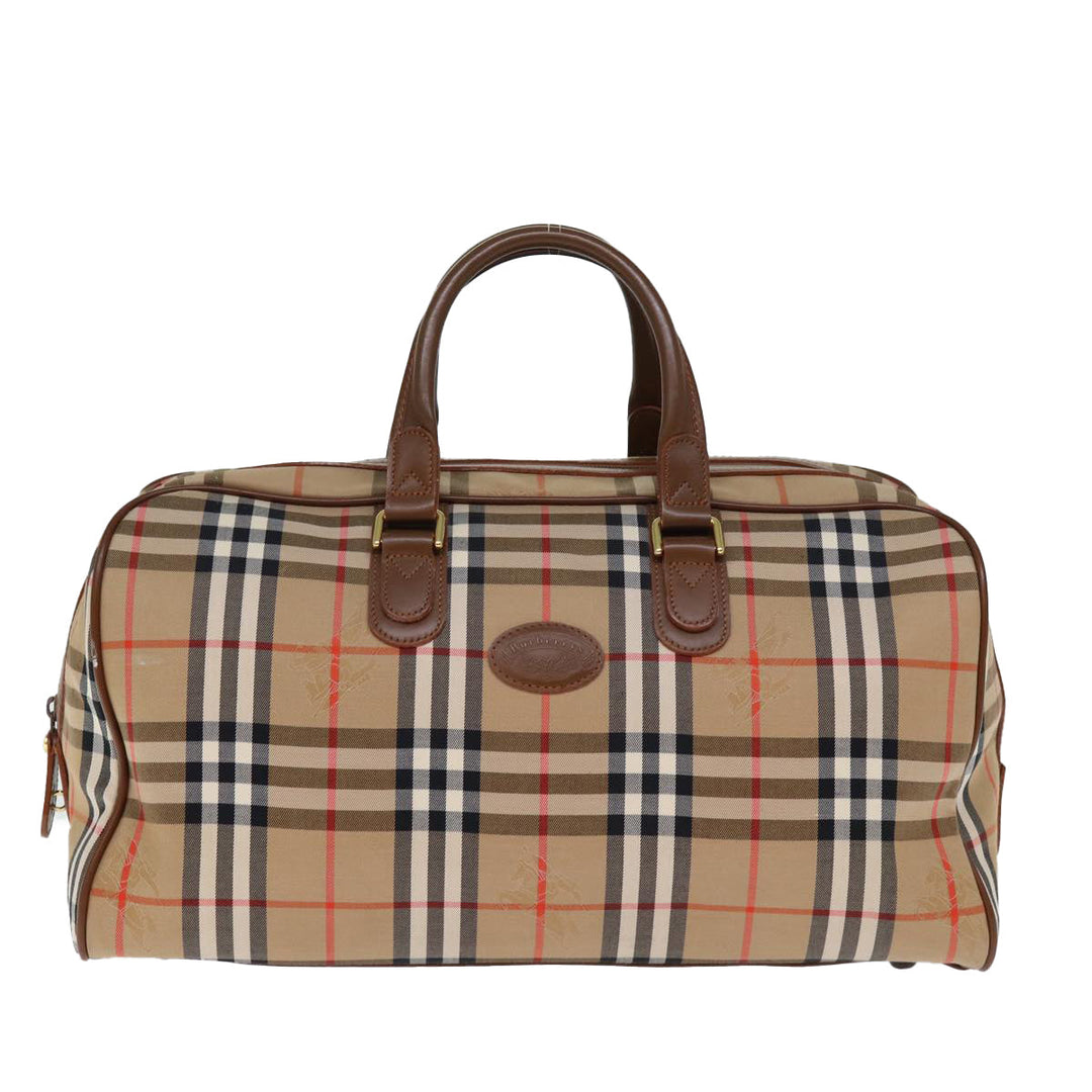 BurberrySs Nova Check Boston Bag Canvas Beige Auth yk12463