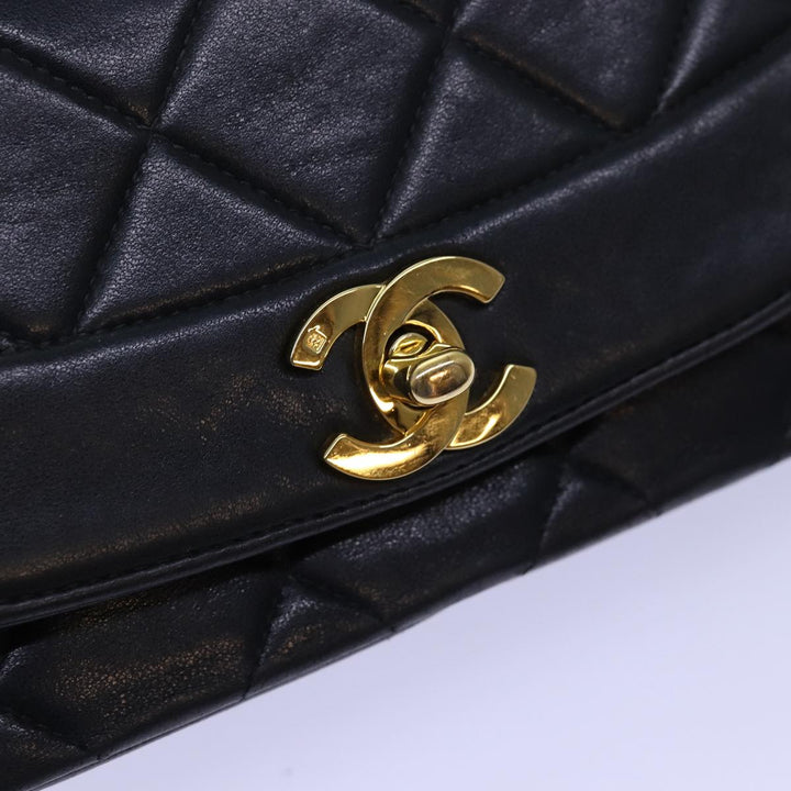 Chanel Diana Matelasse Chain Shoulder Bag Lamb Skin Black CC Auth yk12474