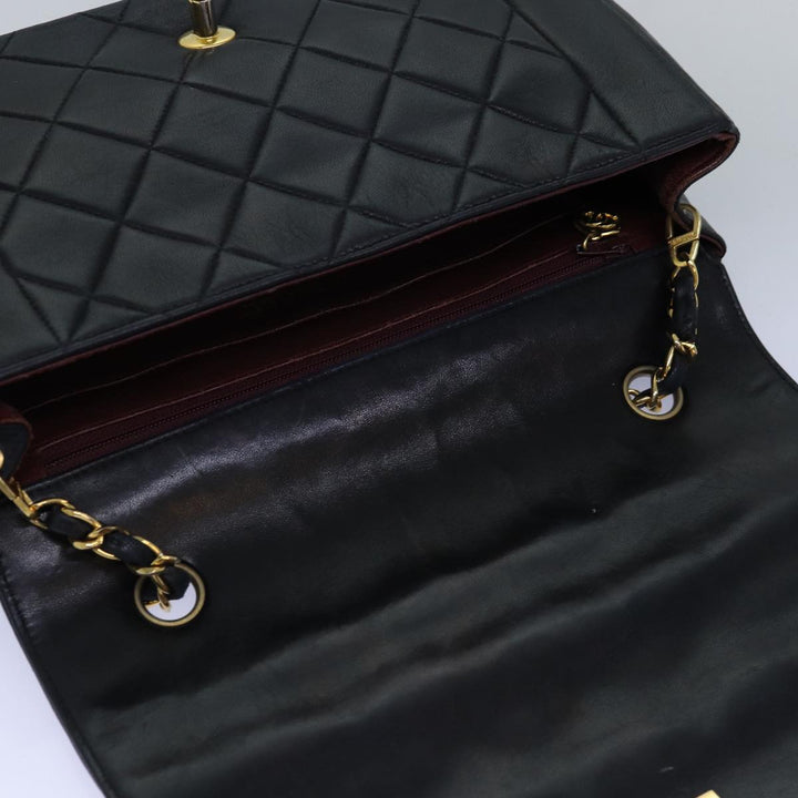 Chanel Diana Matelasse Chain Shoulder Bag Lamb Skin Black CC Auth yk12474